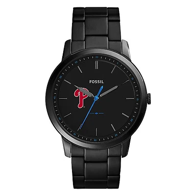 Men's Fossil Black Philadelphia Phillies Minimalist Stainless Steel Watch