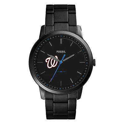 Men's Fossil Black Washington Nationals Minimalist Stainless Steel Watch