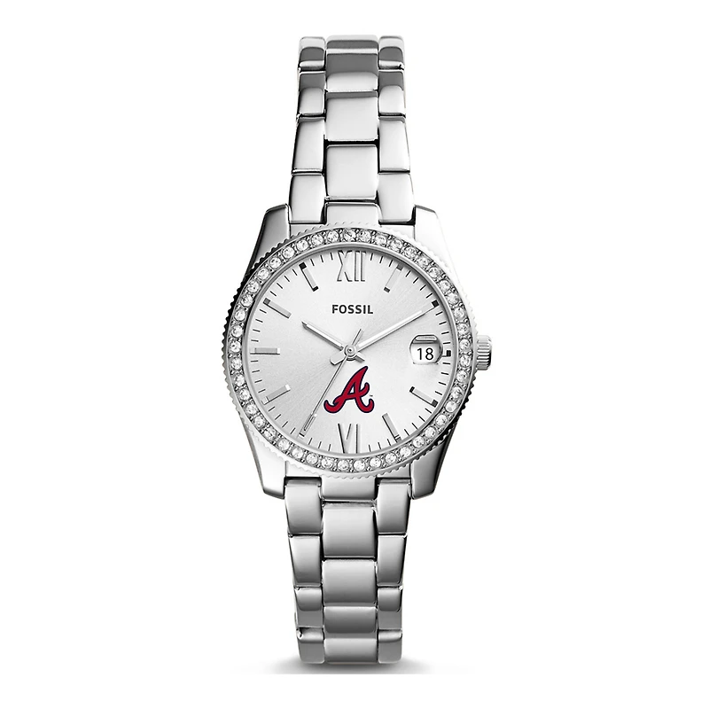 Women's Fossil Silver Atlanta Braves Scarlette Stainless Steel Watch