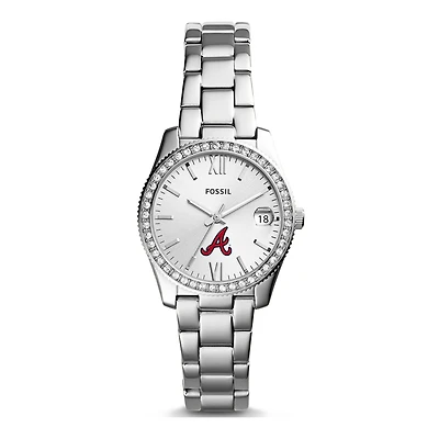 Women's Fossil Silver Atlanta Braves Scarlette Stainless Steel Watch