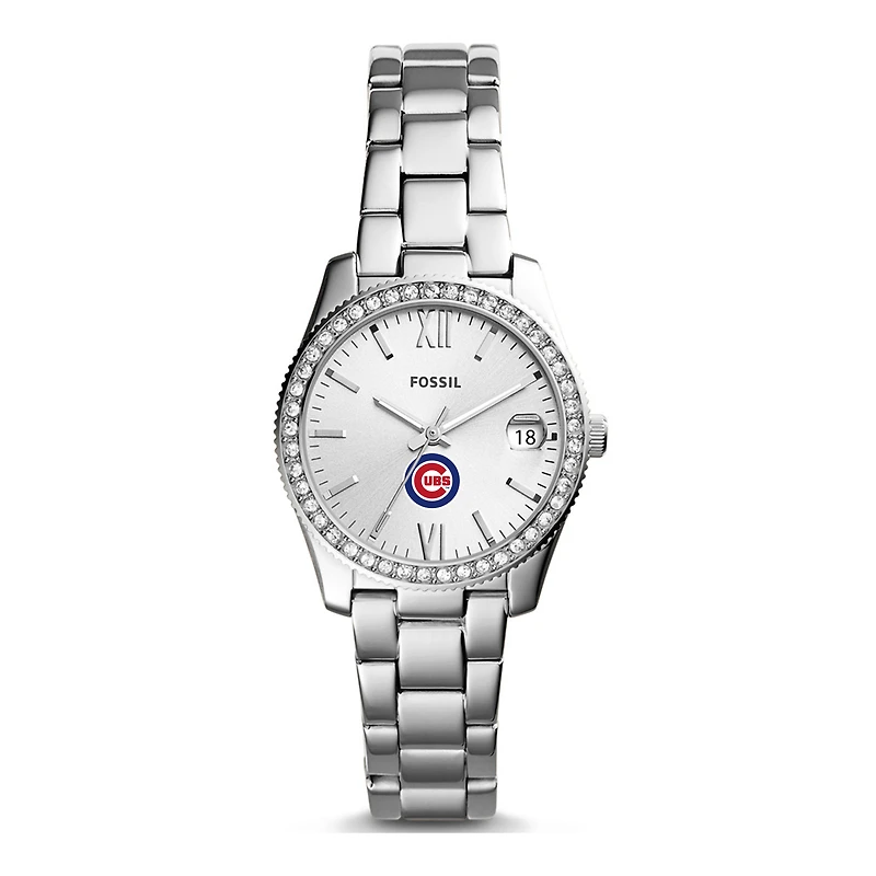 Women's Fossil Silver Chicago Cubs Scarlette Stainless Steel Watch