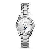 Women's Fossil Silver Miami Marlins Scarlette Stainless Steel Watch