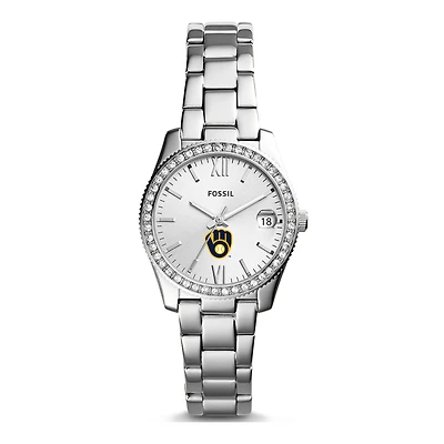 Women's Fossil Silver Milwaukee Brewers Scarlette Stainless Steel Watch