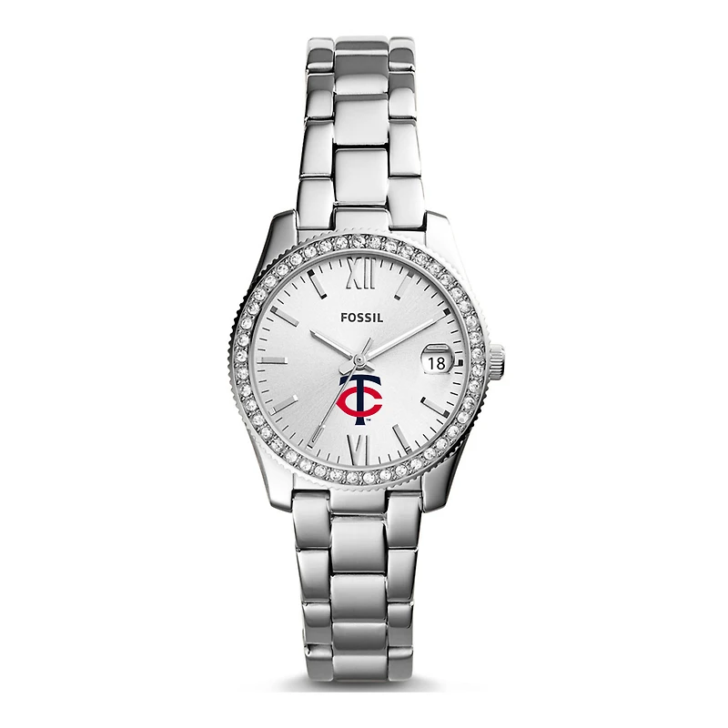 Women's Fossil Silver Minnesota Twins Scarlette Stainless Steel Watch