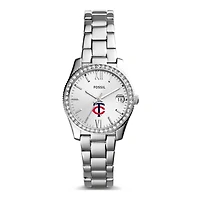 Women's Fossil Silver Minnesota Twins Scarlette Stainless Steel Watch