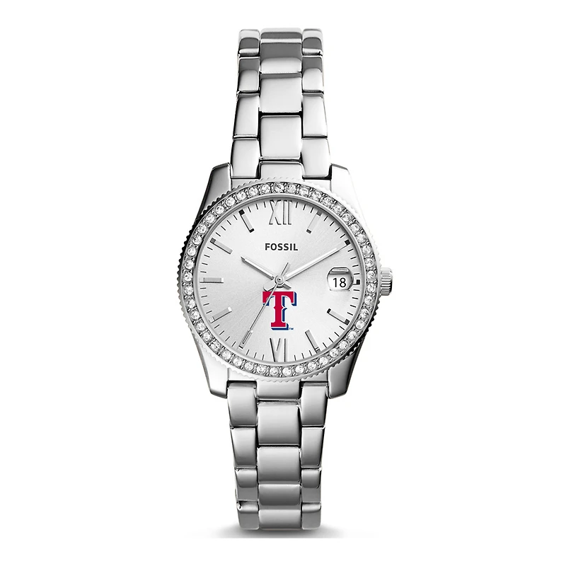 Women's Fossil Silver Texas Rangers Scarlette Stainless Steel Watch