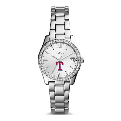 Women's Fossil Silver Texas Rangers Scarlette Stainless Steel Watch