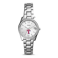 Women's Fossil Silver Texas Rangers Scarlette Stainless Steel Watch