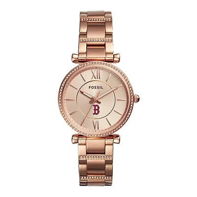 Women's Fossil Rose Gold Boston Red Sox Carlie Stainless Steel Watch