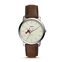 Men's Fossil Brown Atlanta Braves Minimalist Leather Watch