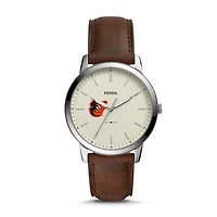 Men's Fossil Brown Baltimore Orioles Minimalist Leather Watch