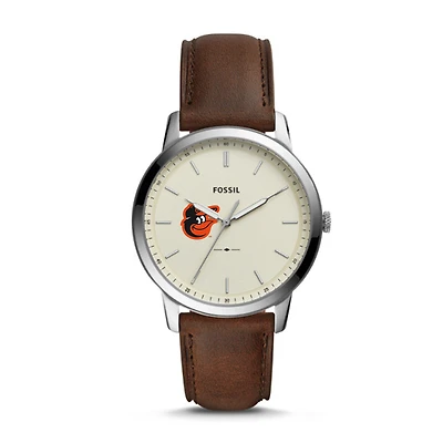 Men's Fossil Brown Baltimore Orioles Minimalist Leather Watch
