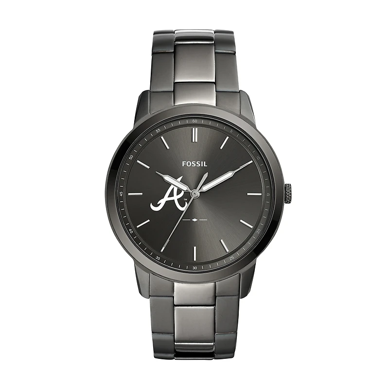 Men's Fossil Gray Atlanta Braves Fossil Minimalist Smoke Stainless Steel Watch