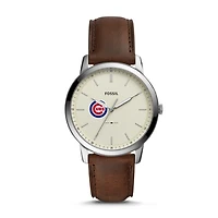 Men's Fossil Brown Chicago Cubs Minimalist Leather Watch