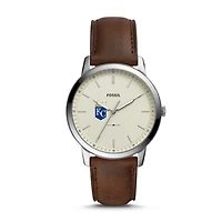 Men's Fossil Brown Kansas City Royals Minimalist Leather Watch