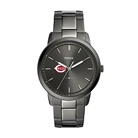 Men's Fossil Gray Cincinnati Reds Fossil Minimalist Smoke Stainless Steel Watch