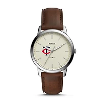Men's Fossil Brown Minnesota Twins Minimalist Leather Watch