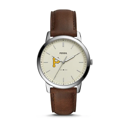 Men's Fossil Brown Pittsburgh Pirates Minimalist Leather Watch