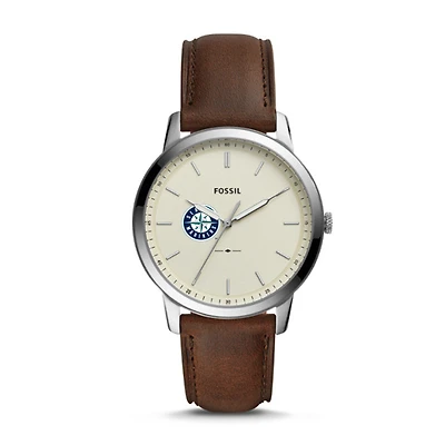 Men's Fossil Brown Seattle Mariners Minimalist Leather Watch
