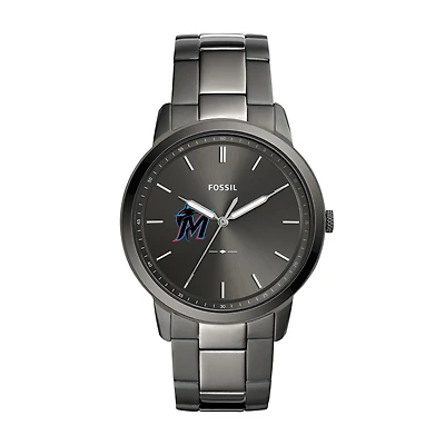 Men's Fossil Gray Miami Marlins Fossil Minimalist Smoke Stainless Steel Watch