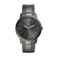 Men's Fossil Gray Miami Marlins Fossil Minimalist Smoke Stainless Steel Watch