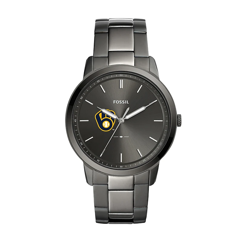 Men's Fossil Gray Milwaukee Brewers Fossil Minimalist Smoke Stainless Steel Watch