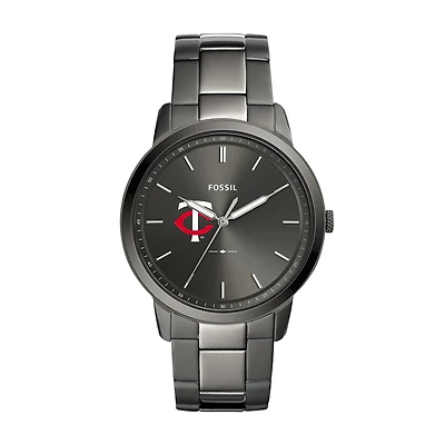 Men's Fossil Gray Minnesota Twins Fossil Minimalist Smoke Stainless Steel Watch