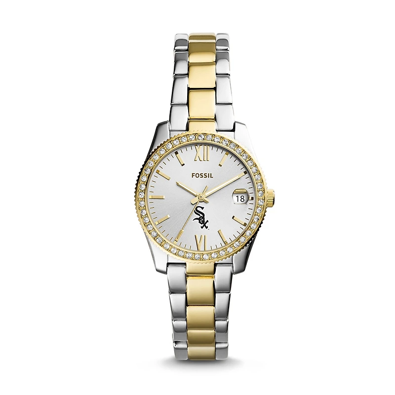 Women's Fossil Silver Chicago White Sox Fossil Scarlette Two-Tone Stainless Steel Watch