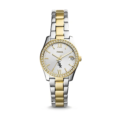 Women's Fossil Silver Chicago White Sox Fossil Scarlette Two-Tone Stainless Steel Watch