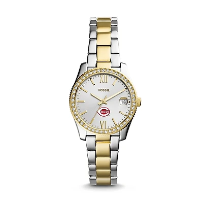 Women's Fossil Silver Cincinnati Reds Fossil Scarlette Two-Tone Stainless Steel Watch