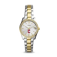 Women's Fossil Silver Cleveland Guardians Fossil Scarlette Two-Tone Stainless Steel Watch