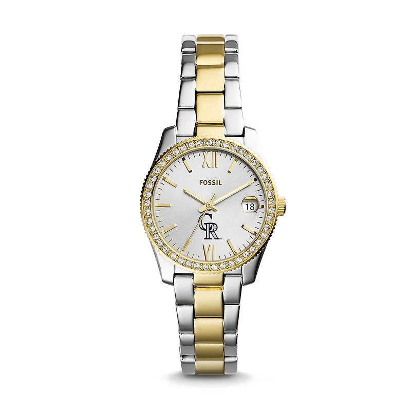 Women's Fossil Silver Colorado Rockies Fossil Scarlette Two-Tone Stainless Steel Watch