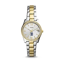 Women's Fossil Silver Detroit Tigers Fossil Scarlette Two-Tone Stainless Steel Watch