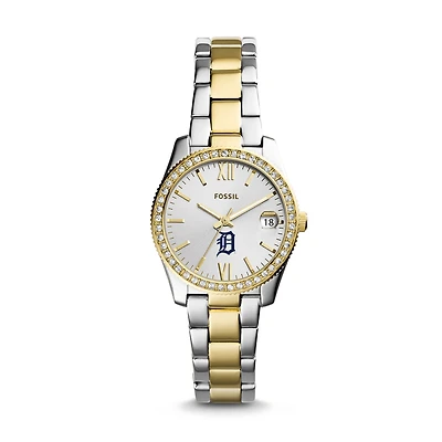 Women's Fossil Silver Detroit Tigers Fossil Scarlette Two-Tone Stainless Steel Watch