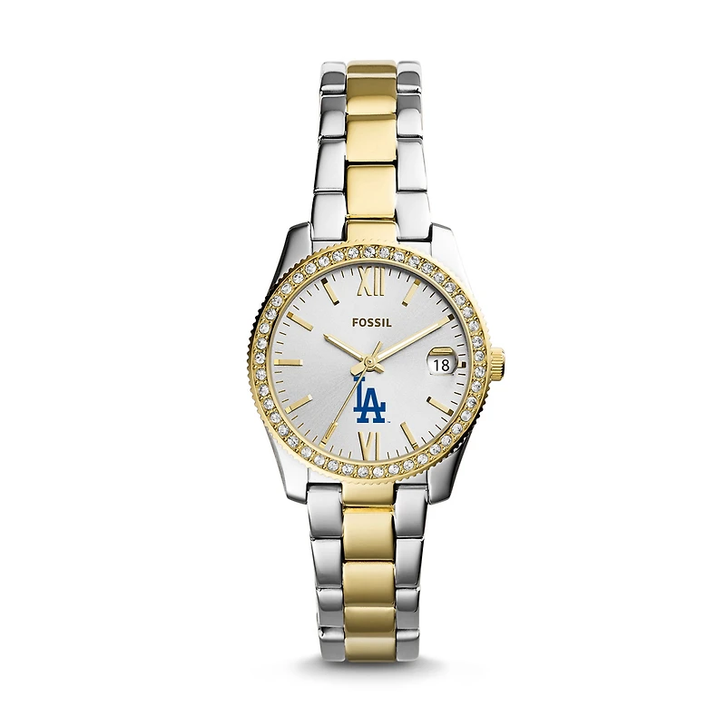 Women's Fossil Silver Los Angeles Dodgers Fossil Scarlette Two-Tone Stainless Steel Watch