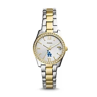 Women's Fossil Silver Los Angeles Dodgers Fossil Scarlette Two-Tone Stainless Steel Watch