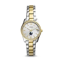 Women's Fossil Silver Miami Marlins Fossil Scarlette Two-Tone Stainless Steel Watch