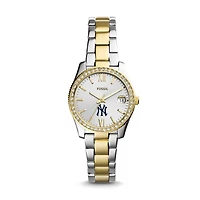 Women's Fossil Silver New York Yankees Fossil Scarlette Two-Tone Stainless Steel Watch