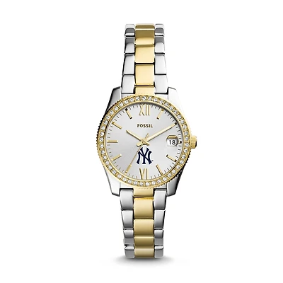 Women's Fossil Silver New York Yankees Fossil Scarlette Two-Tone Stainless Steel Watch