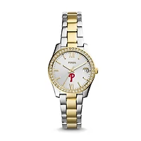 Women's Fossil Silver Philadelphia Phillies Fossil Scarlette Two-Tone Stainless Steel Watch