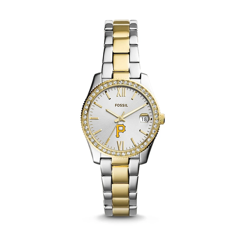 Women's Fossil Silver Pittsburgh Pirates Fossil Scarlette Two-Tone Stainless Steel Watch