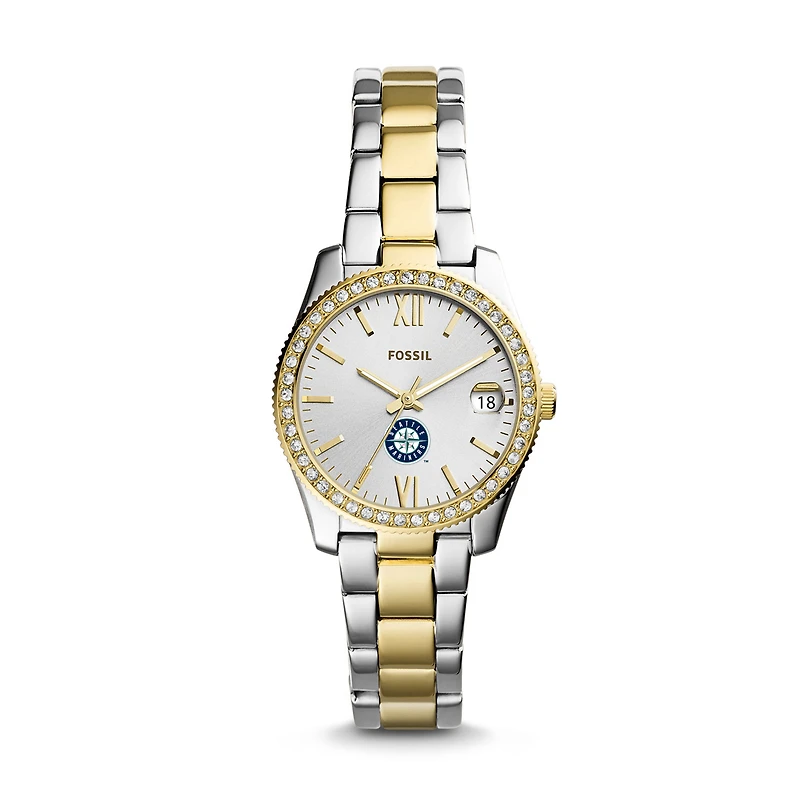 Women's Fossil Silver Seattle Mariners Fossil Scarlette Two-Tone Stainless Steel Watch