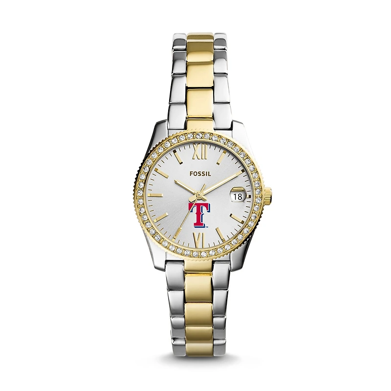 Women's Fossil Silver Texas Rangers Fossil Scarlette Two-Tone Stainless Steel Watch