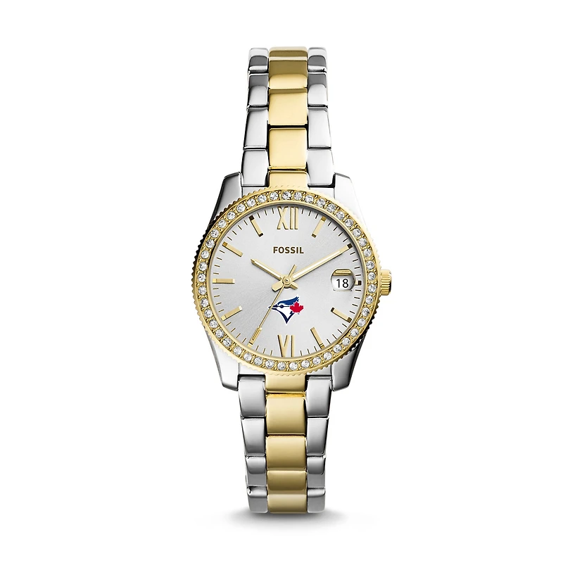 Women's Fossil Silver Toronto Blue Jays Fossil Scarlette Two-Tone Stainless Steel Watch