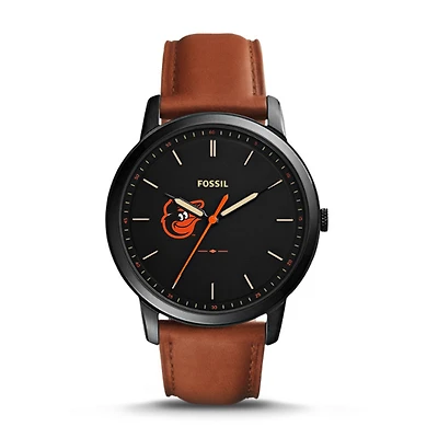 Men's Fossil Brown Baltimore Orioles Minimalist Leather Watch