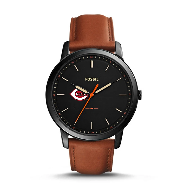 Men's Fossil Brown Cincinnati Reds Minimalist Leather Watch