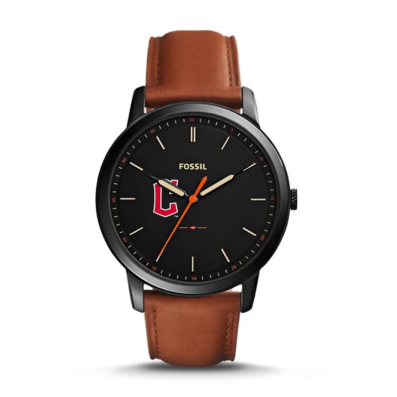 Men's Fossil Brown Cleveland Guardians Minimalist Leather Watch