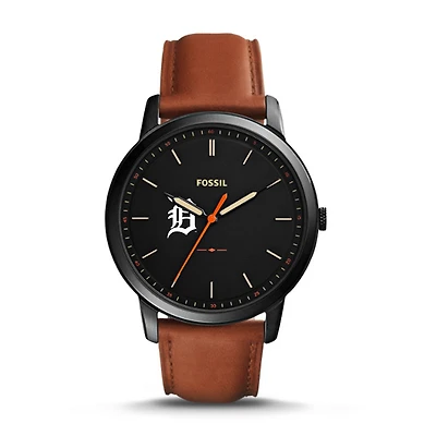 Men's Fossil Brown Detroit Tigers Minimalist Leather Watch