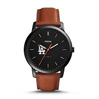 Men's Fossil Brown Los Angeles Dodgers Minimalist Leather Watch