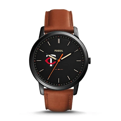 Men's Fossil Brown Minnesota Twins Minimalist Leather Watch